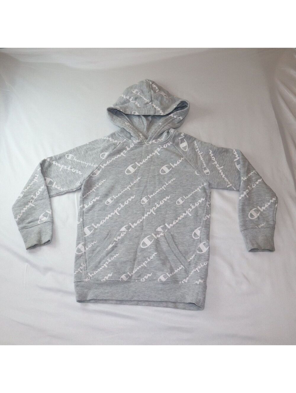Champion Boys Hoodie Allover Logo Print Size 6 Gray